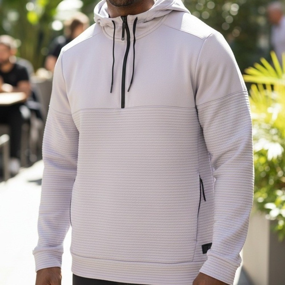 MSX Strahan Mens Quarter Zip Hoodie Textured Ribbed‎ Lavender Grey Pullover